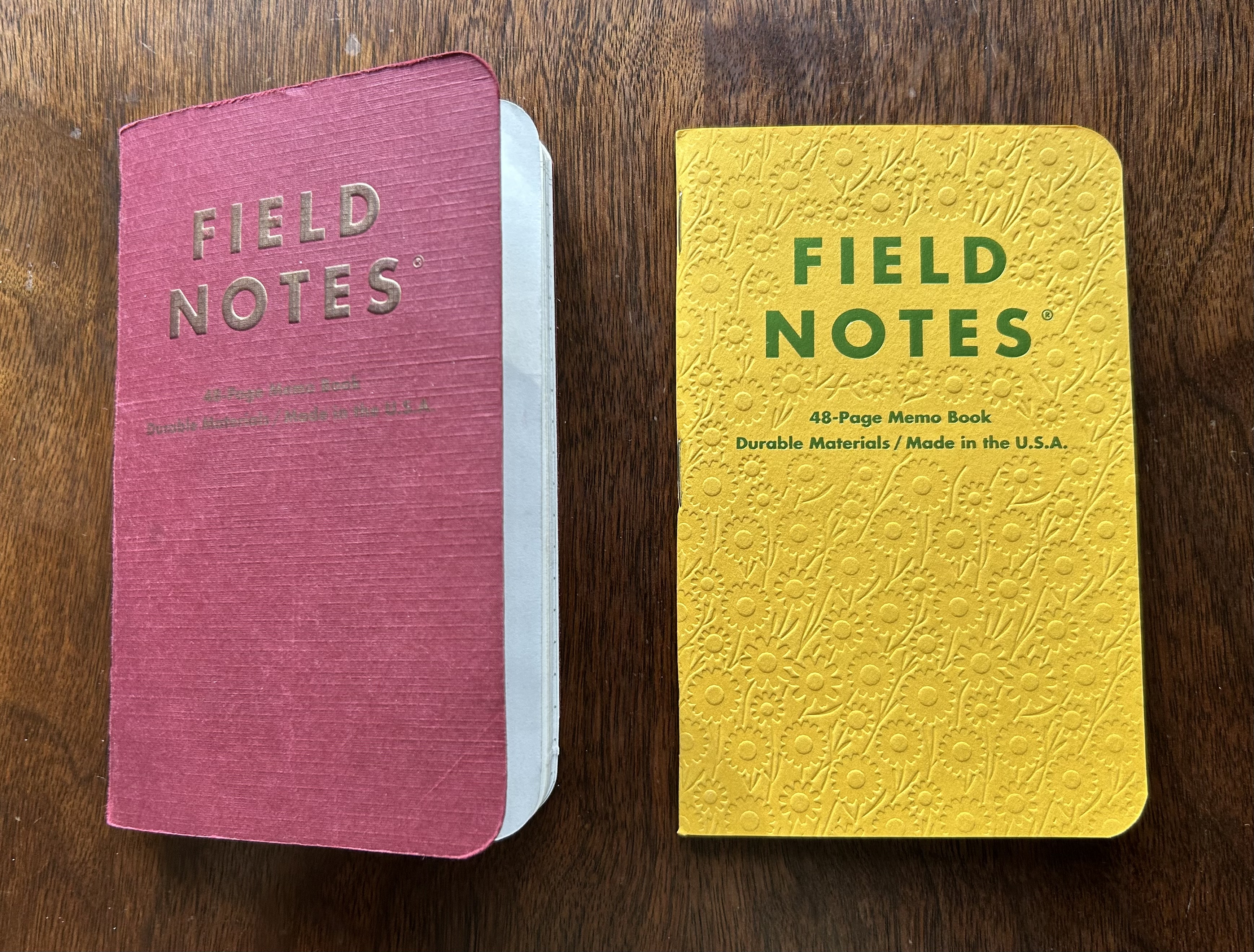 Two Field Notes memo books side by side: one used, one new