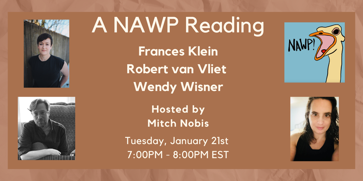 graphic with photos of the three poets, myself among them, and the salient details: Tuesday January 21st at 7pm EST